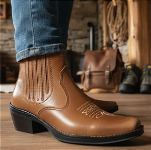 Bota Country Cowboy Sertaneja Cowboy Vaquejada Cavalgada Peao de Rodeio Botina Em Couro Legitimo Original Marca Campolina Salto Carrapeta Solado Em Borracha Costurado Botinha Forrada Reforçada Resistente Forte