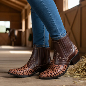 Bota Country Feminina Marrom Café Com Marrom Croco Cowboy Vaquejada Cavalgada Rodeio Botina Couro Legitimo Original Marca Campolina Salto Carrapeta
