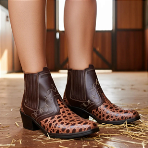 Bota Country Feminina Mulher Botina Marrom Café Com Marrom Croco Vaquejada Cavalgada Rodeio Couro Legitimo Original Marca Campolina Solado Costurado