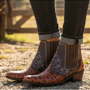 Bota Country Feminina Mulher Botina Marrom Café Com Marrom Croco Montaria Cavalgada Rodeio Couro Legitimo Original Marca Campolina Salto Carrapeta