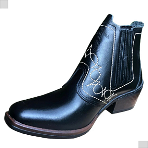 Bota Country Masculina Cor Preto Preta Cowboy Vaquejada Cavalgada Rodeio Montaria Botina Em Couro Legitimo Original Marca Campolina Salto Carrapeta
