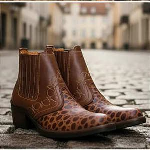 Bota Country Couro Legitimo Cor Marro Café com Marrom Croco Botina Cowboy Vaquejada Cavalgada Rodeio Vaqueiro Boiadeiro Botinha Solado Borracha Costurado Salto Alto Carrapeta Marca Campolina