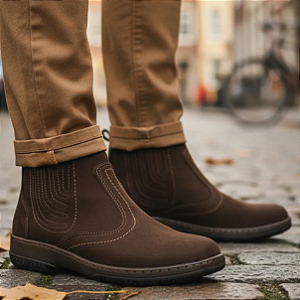 Bota Casual Social Masculina Botina Cor Marrom Couro Nobuck Legitimo Original Solado Borracha Costurado Botinha Country Resistente Resistente Forte Referencia 2520 Marca Campolina
