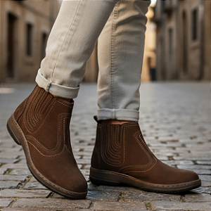 Bota Casual Social Masculina Botina Cor Marrom Couro Nobuck Legitimo Original Botinha Solado Borracha Costurado Botinha Country Resistente Resistente Forte Referencia 2520 Marca Campolina