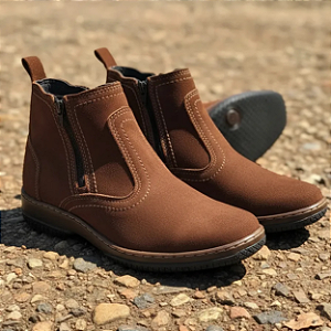Bota Casual Social Masculina Com Ziper Botina Cor Marrom Couro Nobuck Legitimo Original Botinha Solado Borracha Costurado Botinha Country Resistente Resistente Forte Referencia 2220 Marca Campolina