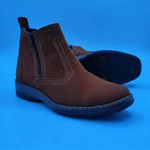 Bota Casual Social Masculina Com Ziper Botina Cor Marrom Couro Nobuck Legitimo Original Solado Borracha Costurado Botinha Country Resistente Resistente Forte Referencia 2220 Marca Campolina