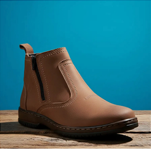 Bota Country Social Masculina Com Ziper Botina Couro Legitimo Solado Costurado 2220