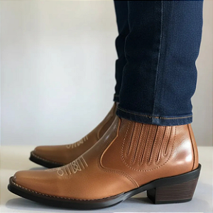 Bota Country Masculina Texana Couro Legítimo Cowboy Vaquejada Rodeio Cavalgada Salto Carrapeta Solado Borracha 3331 Campolina