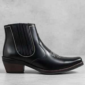 Bota Country Masculina Cowboy Vaquejada Rodeio Couro Legítimo Campolina 3331 Preta Solado Borracha Costurado