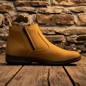 Bota Social Masculina Botina Casual Amarelo Castor Com Zíper Couro Nobuck Legítimo Country Solado Borracha Costurado 2220 Campolina