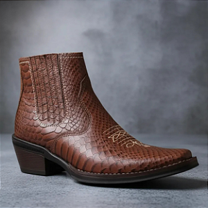 Bota Country Cowboy Texana Masculina Campolina 3331 Couro Legítimo Boi Marrom Anaconda Vaquejada Cavalgada