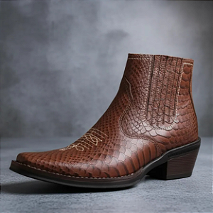 Bota Country Texana Masculina Campolina 3331 Couro Legítimo Boi Marrom Anaconda Vaquejada Cavalgada