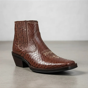 Bota Country Texana Masculina Campolina 3331 Couro Legítimo Boi Marrom Anaconda Vaquejada Cavalgada Rodeio