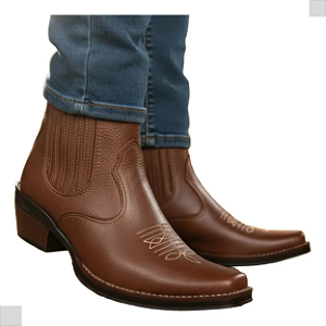 Bota Country Cowboy Masculina Marrom Couro Legítimo Solado Borracha Vaquejada Campolina 3331
