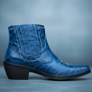 Bota Country Masculina Azul Texana Couro Legítimo Cowboy Vaquejada Rodeio Cavalgada Salto Carrapeta Solado Borracha Campolina 3331