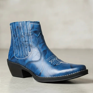 Bota Country Masculina Azul Texana Couro Legítimo Cowboy Vaquejada Rodeio Cavalgada Solado Costurado Campolina 3331