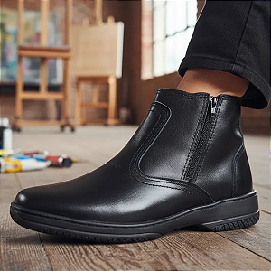 Bota Masculina Casual Marrom Claro Rato Couro Legítimo Zíper Solado Borracha Costurado Country 2220 Campolina