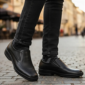 Sapato Social Masculino Preto Couro Legítimo Zíper Solado Borracha Costurado Meia Bota Campolina Modelo 4020