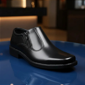 Sapato Social Masculino Couro Legítimo Preto Com Zíper Solado Costurado Campolina 5035 Forte Reforçado