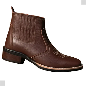 Bota Texana Country Masculina Marrom Bico Quadrado Couro Legítimo Botina Cowboy Rodeio Cavalgada Solado Costurado Modelo 3140