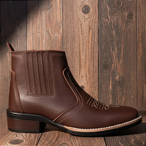 Bota Texana Country Masculina Bico Quadrado Couro Legítimo Botina Cowboy Rodeio Cavalgada Solado Costurado Modelo 3140