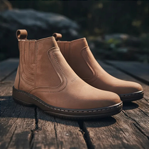 Botina Masculina Casual Marrom Claro Couro Legítimo Bota Country Solado Borracha Costurado Resistente Forte Modelo 2520