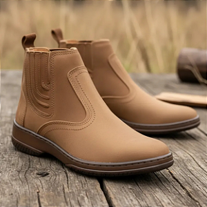 Botina Masculina Casual Marrom Claro Couro Legítimo Bota Country Solado Borracha Costurado Resistente Modelo 2520