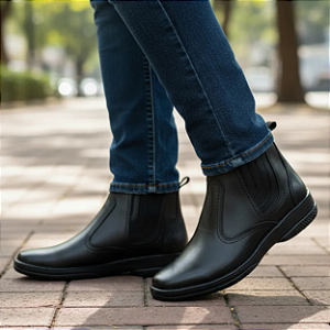 Bota Botina Masculina Casual Preta Couro Legítimo Original Solado Borracha Costurado Country Resistente Forte Modelo 2520 Campolina