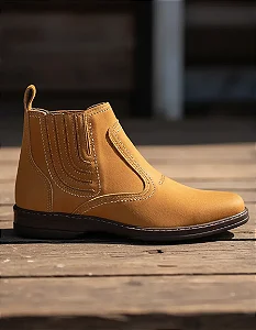 Bota Botina Masculina Casual Amarelo Castor Couro Legítimo Original Solado Borracha Costurado Country Resistente Forte Modelo 2520 Campolina