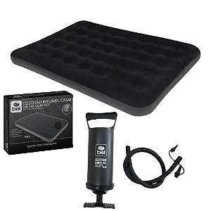 Kit Colchão Inflável Casal Bel + Bomba de Ar Manual