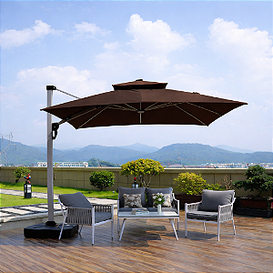 Ombrelone Guarda Sol Lateral 3x3m Led Solar Base 130l Gold Marrom-escuro Liso