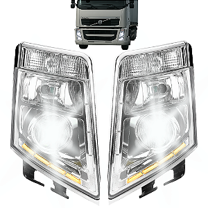 * Par Farol Principal Volvo FH FM 2010 a 2014 Foco Modificado Alta Iluminação (Com Pisca No Led)
