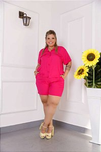 Conjunto Lara Feminino Plus Size Camisa e Short Modelo Básico Casual
