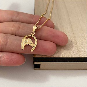 Colar Feminino Cavalo e Ferradura Pequeno e Delicado
