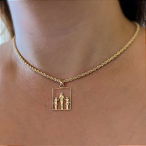 Colar Feminino Mãe com Filhas Country com Cordão Baiano