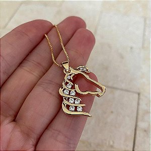 Colar Feminino Cavalo com Pedras Brilhantes
