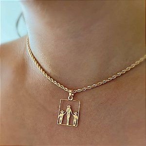 Colar Feminino Mãe com Filhos Country com Cordão Baiano