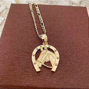 Colar Masculino Cavalo na Ferradura Equestre com Cordão 3x1