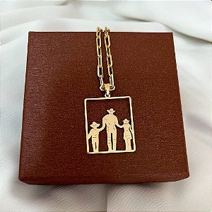 Colar Masculino Pai de Menino e Menina Country com Cordão Cartier
