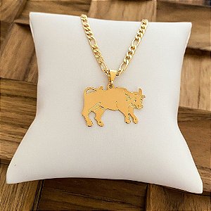 Colar Masculino Touro Bravura com Cordão 3x1