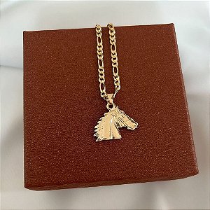 Colar Masculino Cabeça de Cavalo com Cordão 3x1