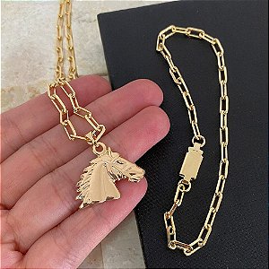 Conjunto Masculino Cabeça de Cavalo com Cordão Cartier