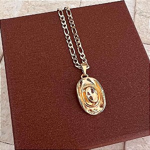 Colar Masculino Chapéu Pequeno com Cordão 3x1