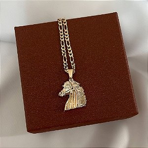 Colar Masculino Cavalo Refinado com Cordão 3x1