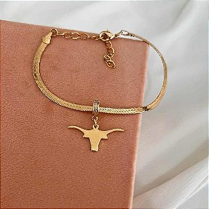 Pulseira Feminina com Fita e Berloque de Touro