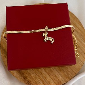 Pulseira Feminina com Fita e Berloque de Cavalo com Zircônia
