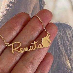 Colar Personalizado Renata com Cavalo Banhado a Ouro 18k