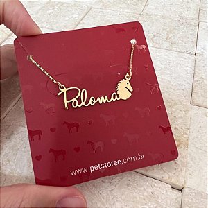 Colar Personalizado Paloma com Cavalo Banhado a Ouro 18k