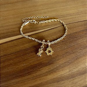 Pulseira Berloque Agronomia & Trator Banhados a Ouro 18k