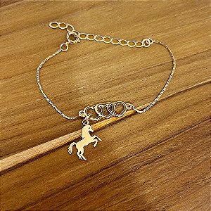 Pulseira Feminina Horse Coração Banhado a Ouro 18k